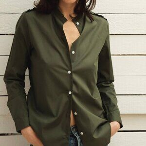 Marie Marot Ruffle Trim Button Down Cotton Shirt